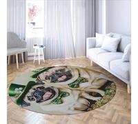 UERWOWELL Tapis Rond Lucky Pug avec Chapeau Vert et pièces d’Or Chiens Mignons Moquettes Fines 180cm Vêtements antidérapants lavables Décoration du Sol du Salon Festif