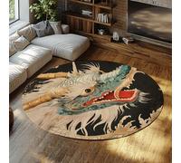 UERWOWELL Tapis Rond Oriental Dragon 100cm Tapis décoratif antidérapant Mythes asiatiques imprimés Tapis Fins et lavables pour Cuisine Couloir Chambre