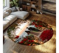 UERWOWELL Tapis Rond Romantique de Mariage 200cm Robe et marié Promenade sur Un Chemin Couvert de pétales de Rose Tapis de Sol à Poils Bas décoration de Chambre de rêve