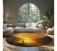 UERWOWELL Tapis Rond Voyage Abstrait 150cm Figure Solitaire Scène Chaude Coucher Soleil Imprimé Tapis Fins Espaces Vie Modernes Tapis d’intérieur Lavable