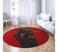 UERWOWELL Tapis Rondes minimalistes Modernes 160cmTapis à Poils Bas imprimé Young Man Noir mystère pour Salon Studios décoration Sol Rouge Vif