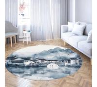 UERWOWELL Tapis Ronds à l’Encre Orientale 90cmArchitecture Aquarelle paillasson Paysage Chinois Tapis Fin pour Couloir du Salon