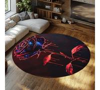 UERWOWELL Tapis Ronds antidérapants Moderne Créatif Floral Rouge et Bleu Rose Imprimer Fin Grand Tapis pour Salon Chambre Canapé Décor Romantique 240cm