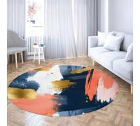 UERWOWELL Tapis Ronds artistiques Abstraits 200cm Bleu Marine Corail et Motif éclaboussures Gris Tapis Fin pour canapé Blocs de Couleur de Chevet décoration du Sol