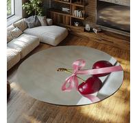 UERWOWELL Tapis Ronds Cerisier Rouge 140cm Style réaliste Ruban Rose Fruit Nature Morte Imprimer Mince Cercle Tapis pour Salle à Manger Cuisine Tapis de Sol