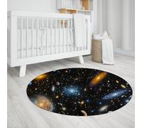 UERWOWELL Tapis Ronds cosmiques mystérieux 100cm - Astronomie Science-Fiction Galaxie imprimé Planète Étoile Tapis à Poils Bas Facile à Nettoyer pour la Salle d’étude décoration la bibliothèque