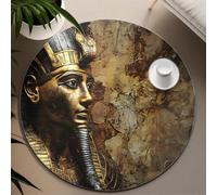 UERWOWELL Tapis Ronds d’Art Historique 100cm Buste de Pharaon Ancien sur Pierre Motif textura Tapis Fin pour Salon Décoration Mystique Exotique du Sol