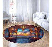 UERWOWELL Tapis Ronds d’intérieur antidérapants Minces Exotiques crépuscule Vue mer & Arches Vintage lanternes Tapis Design pour Salon Cuisine Restaurant 160cm
