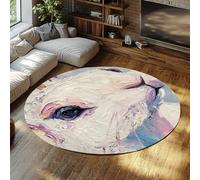 UERWOWELL Tapis Ronds de l’Amant des Animaux Tapis Abstrait imprimé Lapin Blanc à Poils Bas 160cm - Éclaboussures Aquarelle Art décoration de Chambre de la Salle d’étude