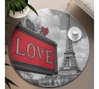 UERWOWELL Tapis Ronds de la Tour Eiffel de Paris 140cm avec Une Citation d’Amour Moquette paysagère Romantique Urbaine pour Salon Patio de la Chambre Décoration du Sol à Poils Bas