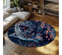 UERWOWELL Tapis Ronds de Style Fantaisie Jungle Floral botanique et Animaux Sauvages Loup imprimé Mince Tapis pour Salon Chambre antidérapant Lavable 90cm