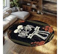 UERWOWELL Tapis Ronds de Style Gothique Mystique élégante étreinte de Squelette Tapis à Poil Bas 140cm - Red Blossoms Décoration du Salon et de la Chambre
