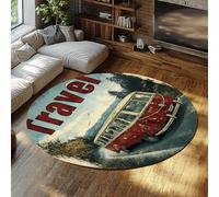 UERWOWELL Tapis Ronds de Style Rustique 160cm Voyage Route pittoresque Montagne Forêt Motif Tapis pour Salon Chambre Camping Lavable Tapis de Sol Minces