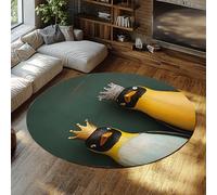 UERWOWELL Tapis Ronds drôles d’Animaux 200cm Mignon Pingouin Roi et Reine Motif Tapis Cercle à Poils Ras pour Chambre d’Enfant Chambre à Coucher Salle de Jeux Lavable