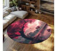 UERWOWELL Tapis Ronds en Arbre Fantasy Heart Swing 100cm - Paysage onirique Rose avec Motifs pétales flottants Tapis Fin Décoration Romantique la Saint-Valentin