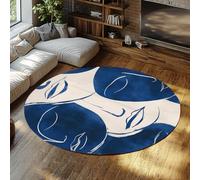 UERWOWELL Tapis Ronds en Dessin au Trait Bleu et Blanc 150cm - Portrait Abstrait Moderne imprimé Tapis à Poil Bas pour Salon Chambre naillasses Nais Cuisine Lavable