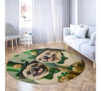 UERWOWELL Tapis Ronds festifs Porte-Bonheur 100cm Thème de la Saint-Patrick Tapis Fin Chiens Mignons avec Haut-de-Forme et nœuds Papillon Décoration du Sol de la Cuisine