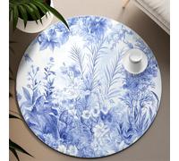 UERWOWELL Tapis Ronds Floraux Bleus Classiques 100cm Jardin Fleurs botaniques Tapis Fin pour Salle à Manger entrée du Studio décoration de Sol Style Nostalgie