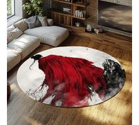 UERWOWELL Tapis Ronds lavables 180cm Style Traditionnel Noir et Blanc Encre Art Manteau Rouge Jeune Homme Impression Mince Cercle Tapis pour l’étude du Salon