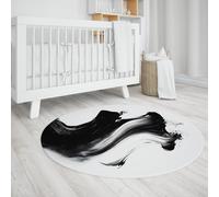 UERWOWELL Tapis Ronds minimalistes Modernes Abstrait Encre Art Noir et Blanc Coup de Pinceau Motif Tapis à Poils Ras pour Salon Chambre Bureau 200cm