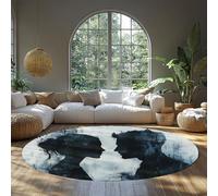 UERWOWELL Tapis Ronds Modern Love Silhouette 200cm Motif de Couple en dégradé Bleu Tapis Fin Dessin Romantique Saint-Valentin Salon Chambre Art du Sol