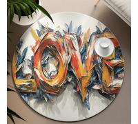 UERWOWELL Tapis Ronds Pop Art Urbain 90cm Graffiti Style 3D Lettres d’Amour imprimées Paillassons à Poils Bas Salon de la Saint-Valentin Foyer Décoration du Sol