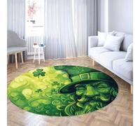 UERWOWELL Tapis Ronds Verts Lucky 120cm Motif fantaisiste du Visage Barbu de la Saint-Patrick Tapis Circulaire Fin pour l’entrée en Cuisine décoration de la Maison de Vacances