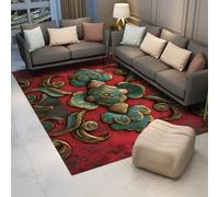 UERWOWELL Tapis Rouges de Style Vintage 120x180cm Tapis à Motif Floral Antique pour Salon Chambre Cuisine Lavable Tapis de Sol à Poils Ras Portable Pliable