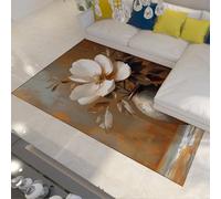 UERWOWELL Tapis Rustique Élégant avec Motif Fleurs de Magnolia et Vase, Tapis Lavable à Poil Bas pour Salle à Manger et Couloir 60x90cm