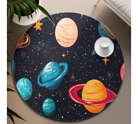 UERWOWELL Tapis Sol en Dessins animés éclatants 140cm - Corps célestes colorés et étoiles imprimés Tapis Ronds à Poils Bas Décoration la Chambre bébé Chambre Chambre dortoir
