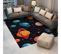 UERWOWELL Tapis Sol en Dessins animés vibrants 120x180cm Corps célestes colorés et étoiles Tapis imprimés Décoration la Chambre bébé à Poil Bas Lavable Décoration la Chambre bébé