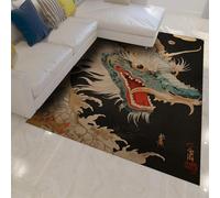 UERWOWELL Tapis Sol Oriental Dragon 100x200cm - Tapis décoratif antidérapant Mythes asiatiques imprimé Artistique moquettes Fines et lavables pour Cuisine Couloir Chambre