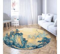 UERWOWELL Tapis Sol paysager Chinois 120cm - Esthétique Orientale Brume Pics Motifs pins Tapis Ronds Salle d’étude à Poil Bas Décoration du Bureau