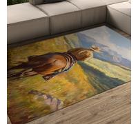 UERWOWELL Tapis Style aléatoire 140x200cm - Cowboy Solitaire à Motif d’équitation Tapis Sol Salon Thème Vintage Tapis antidérapants Doux à Poil Bas