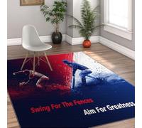 UERWOWELL Tapis sur Le thème du Baseball Style Sportif Tapis à Poils Ras Rouge et Bleu pour Le Salon Chambre à Coucher Salle de Jeux Zones à Fort trafic Lavable 100x200cm