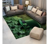 UERWOWELL Tapis Surface Chapeau Haut-de-Forme Vert Feuilles de Plante Porte-Bonheur Joyeux Anniversaire la Saint-Patrick Tapis à Poils Bas 70x120cm Décoration Sol antidérapante Lavable pour Les fêtes