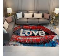 UERWOWELL Tapis Urban Pop Art 80x150cm Love Statement Motif de lèvres Rouges Tapis à Poil Bas antidérapant coloré Abstrait éclaboussé décoration de Sol