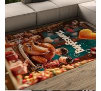 UERWOWELL Thanksgiving Turquie 180x240cm - Tapis de Style Dessin animé Festif dîner scène Motif Tapis à Poils Ras pour Salon Salle à Manger Cuisine Lavable