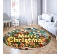UERWOWELL Thème des Vacances Tapis Rond Père Noël Motif Confortable Lavable Tapis de Sol à Poils Ras pour Vivre Chambre de crèche Dortoir Noël Décoration à la Maison 240cm
