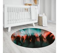 UERWOWELL Urban Expression Tapis Circulaire 200cm Silhouettes bâtiments avec Coups Pinceau Rouges dynamiques Tapis Sol Fins Salon Grandes moquettes