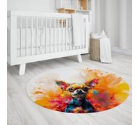 UERWOWELL Vibrant Chien Rond Tapis Aquarelle Graffiti Chiot imprimé Mince Tapis pour Les Amoureux des Animaux Adolescents Salon Chambre antidérapant Lavable 200cm