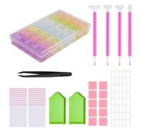 UESDU Diamond Painting Accessoires, 28 Grilles Boite Rangement Diamond Painting Kit Diamond Painting BoîTe à Perles DIY 5D avec Stylo BoîTes De Rangement pour Petites pour Le Nail Art