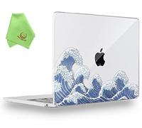UESWILL Coque rigide à motif pour MacBook Air 13" M4 M3 M2 2022-2025 modèle A3240 A3113 A2681 avec écran Retina liquide et Touch ID de 13,6" + chiffon en microfibre Motif vagues de l'océan