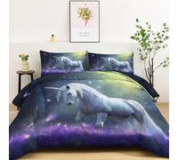 uette Épaisse et Confortable 220×240 cm - Rêve Animaux Licornes Fées Réversible, Noir Alternative au Duvet, Toutes Saisons, Hypoallergénique, Lavable en Machine