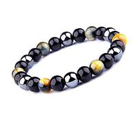 UEUC Bracelet triple protection avec perles œil-de-tigre, en hématite et en obsidienne noire
