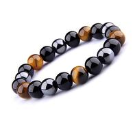 UEUC Bracelet Triple Protection Oeil de tigre, perles en hématite et obsidienne noire de