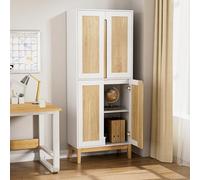 UEV Buffet Cuisine Haute 150 cm, Armoire Salle à Manger, Vaisselier Haute à 4 Portes, 2 Étagères Réglables, Meuble de Rangement pour Cuisine, Chambre, Salon, 60 x 30 x 150cm, Blanc et Naturel