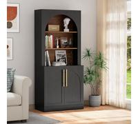 UEV Buffet Haute 180cm, Vaisselier Cuisine Haute, Armoire de Rangement avec 2 Portes et 3 Compartiments, Étagère Réglables à 3 Positions, pour Cuisine, Salon, Chambre, Bureau, 80 x 40 x 180 cm, Noir