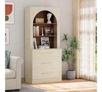UEV Buffet Haute 180cm, Vaisselier Cuisine Haute, Armoire de Rangement avec 3 Tiroirs et 3 Compartiments, Étagère Réglables à 3 Positions, pour Cuisine, Salon, Chambre, Bureau, 80 x 40 x 180 cm, Beige
