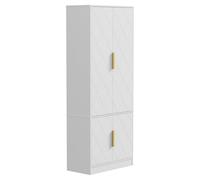 UEV Buffet Salle à Manger Haute 150 cm, Vaisselier Cuisine Haute à 4 Portes, 5 Étagères Réglables, Motif en Ligne, Manche Doré, pour Cuisine, Chambre, Salon, 60 x 30 x 150cm, Blanc